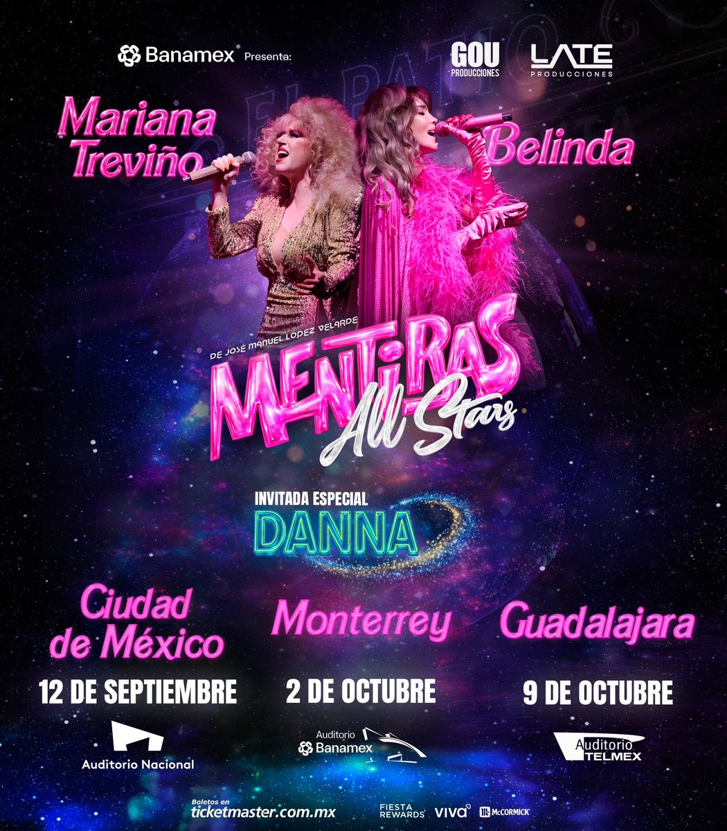 EstiloDF's tweet photo. “Mentiras All Stars” reúne a Belinda, Danna y Mariana Treviño en el espectáculo más grande del #Mentiverso. Prepárate para cantar, bailar y viajar en el tiempo. 🎶✨💞 ¿Quién es tu favorita? 👀

Fotos por: @belindapop @danna https://t.co/aw3LGKKJnC