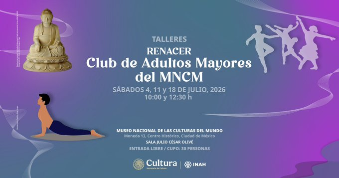 MuseoCulturas's tweet photo. Muévete en Renacer, ven al #taller "Yoga restaurativo para sentirse mejor". Imparte: Mónica Fernández, instructora.
👉angel_moraleshernandez@inah.gob.mx
🗓️#Sábado 18 de julio
📌Sala Julio César Olivé del #MNCM
🏛️Moneda 13, Centro Histórico, #CDMX
⏰12:30 h
🪑30 más de 60 años https://t.co/p66b7iM8cC