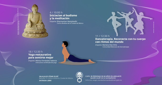 MuseoCulturas's tweet photo. Muévete en Renacer, ven al #taller "Yoga restaurativo para sentirse mejor". Imparte: Mónica Fernández, instructora.
👉angel_moraleshernandez@inah.gob.mx
🗓️#Sábado 18 de julio
📌Sala Julio César Olivé del #MNCM
🏛️Moneda 13, Centro Histórico, #CDMX
⏰12:30 h
🪑30 más de 60 años https://t.co/p66b7iM8cC