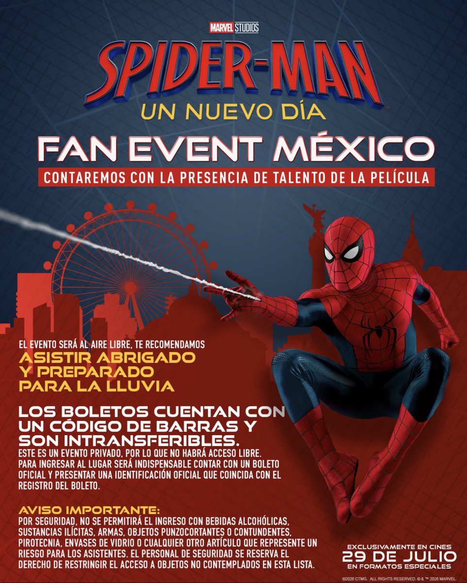 movietim3's tweet photo. ¡Es oficial! El Fan Event de #SpiderManUnNuevoDía llegará este próximo 20 de julio a Aztlán Feria de Chapultepec! 

Consulta todos los detalles en la imagen y mantente atento a las redes sociales para ser parte de esta gran experiencia. https://t.co/d0Zj9ldXJy