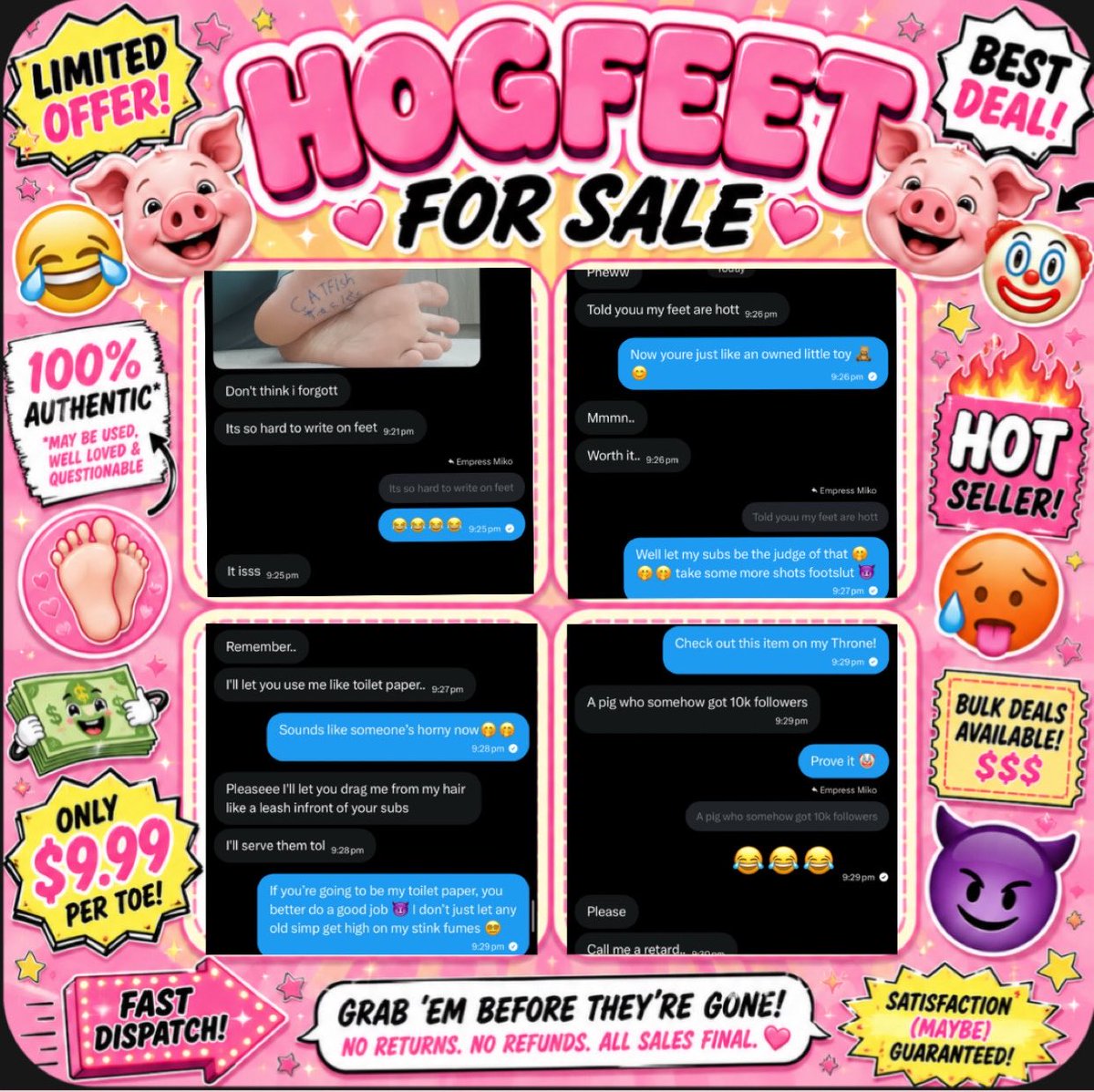 CatfishTask's tweet photo. 🐷🦶🏻HogFeet For Sale🦶🏻🐷

Come get a taste of some betadomme soles😵‍💫🥵

Females don’t need compassion or admiration🤡 they need to be pimped out fat, ugly gooners online😂🖕

.
Findom femdom misogyny manscam simp cuck freeloader account play brat breaker humiliation exposure goon https://t.co/RTsy9VySRG