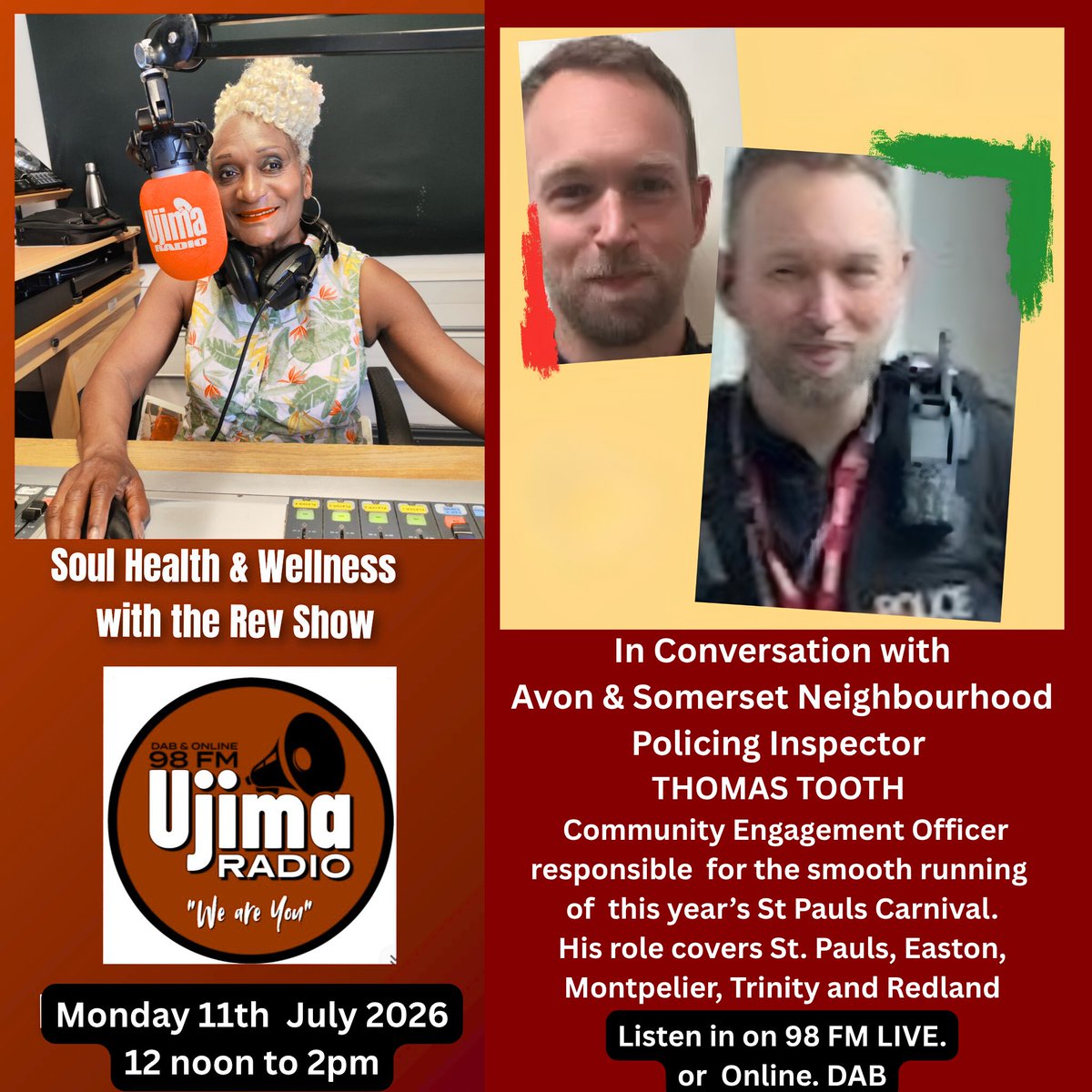 LadyP2transform's tweet photo. We had a great Guest show on Ujima's Radio, Soul Health and Wellness with the Rev Show today. Thanks again Inspector! @ThomasTooth
#Ujimaradio #LadyDP
Here is the Listen Again Link for anyone who is interested to listen in!
https://t.co/ceJBY4ISU8 https://t.co/fMZSq0FnKB