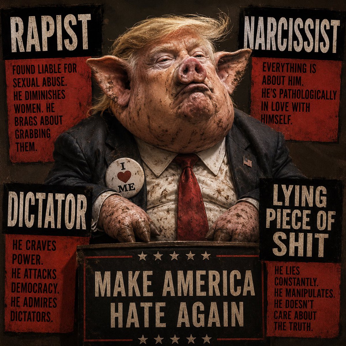 cosmses's tweet photo. @WhiteHouse You fucking rapist,narcissist, dictator and lying piece of shit! #hatetrump https://t.co/ETY2zLjXSE