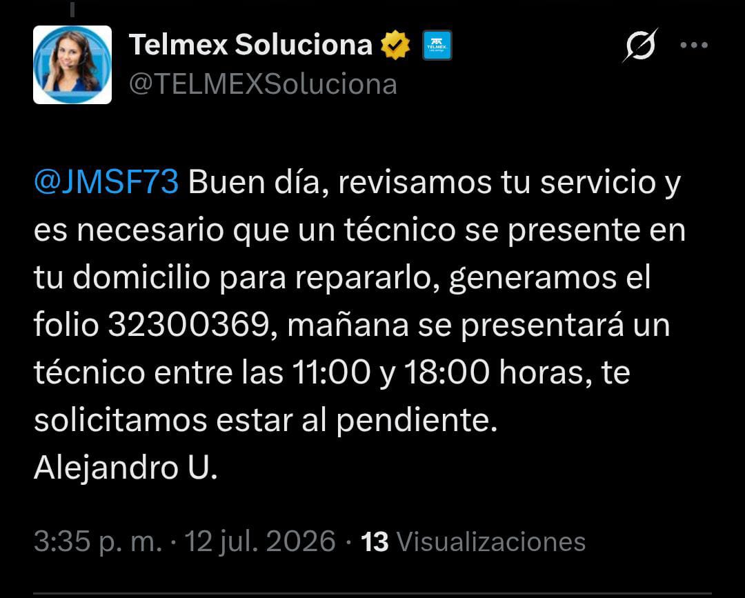 JMSF73's tweet photo. @TELMEXSoluciona Manden al técnico, entiendan eso es lo único q necesito para q se pueda restablecer el servicio, yo creo q si les da la capacidad para entenderlo, o no?

Ya no me contesten, solo manden al técnico https://t.co/KhNnXxLiNL
