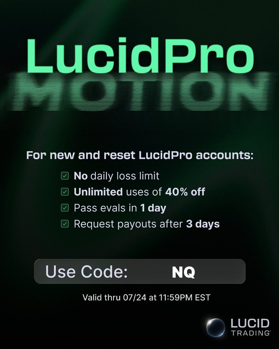 DoctorTrades1's tweet photo. Give away time 2 Lucid pro accounts!
I know I can’t stop you degenerates from full porting CPI tomorrow so let me atleast give away a couple accounts you can pass in a day

Like 
Retweet 
Comment Full Port and tag 2 buddies 

Code NQ for 40% off
https://t.co/iq3SeNPCvr https://t.co/2tq3cfD6Qk