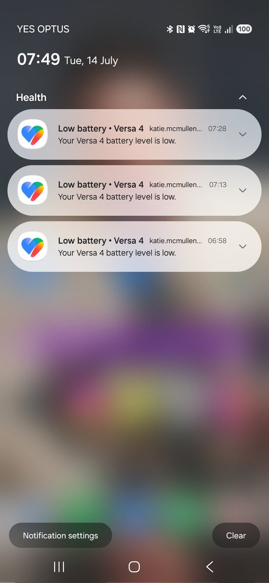 K8ie_Mac's tweet photo. @googlehealth Hi there, I have submitted feedback via the app as well, but just adding to this, I received 3 x low battery notifications this morning, all in the space of 30 mins, only 1 notifications is needed. This completely unnecessary! Screenshot is attached. https://t.co/L3IwtCzFI6