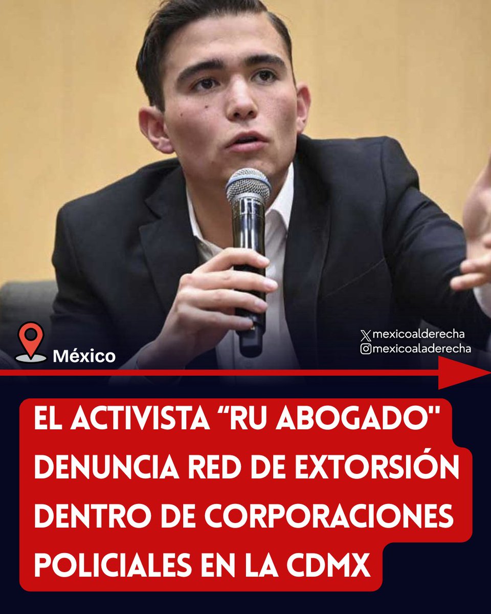 MexicoalDerecha's tweet photo. 🚨🇲🇽/ "LA POLICÍA ESTÁ TOTALMENTE CORROMPIDA"

Rubén Arenzán, conocido como "El Ru Abogado", denunció la existencia de una red de extorsión y abusos cometida por elementos de distintas corporaciones policiales en la CDMX. 

Según el activista, en municipios como Naucalpan y zonas como Polanco algunos oficiales piden cuotas diarias de hasta 50 mil pesos, operando bajo un sistema de corrupción que afecta tanto a ciudadanos como a automovilistas.