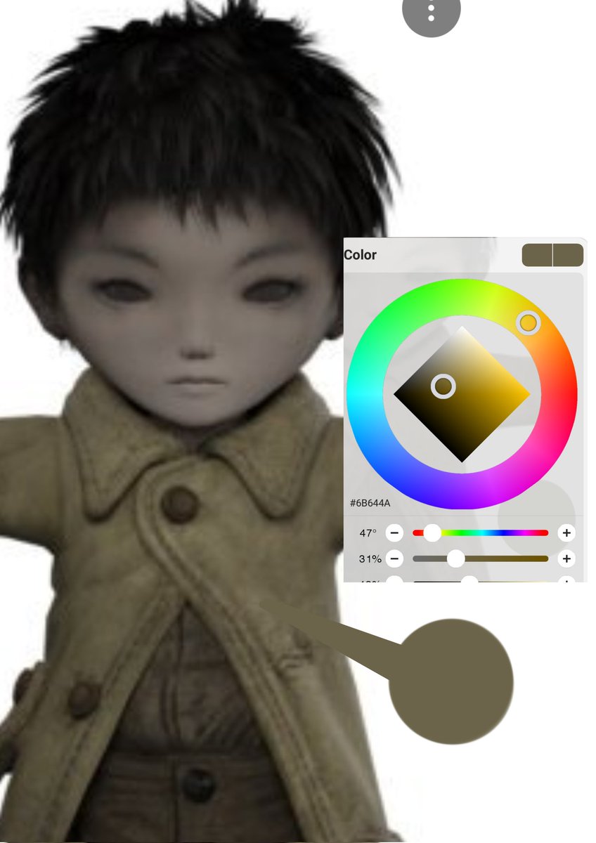 PeachyBubbles13's tweet photo. @pisgors Honestly, I was never able to see green in his official model like most people say. Even when you color pick it, it is definitely a tan leaning towards yellow and orange.

 (+ green and khaki were my middle school uniform colors (˶꒦ິ꒳꒦ີ˶) I cannot be putting mono in that) https://t.co/ENz6tnQrFs