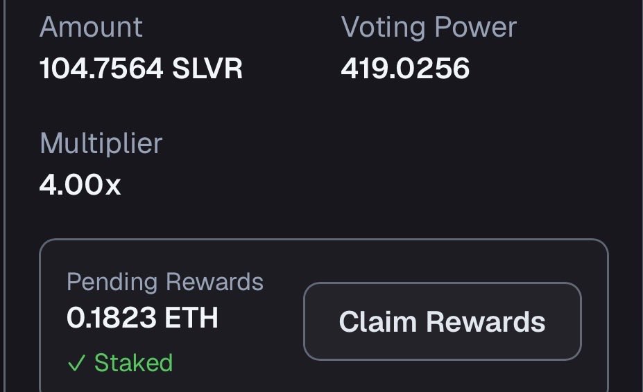 FitGiantSnail's tweet photo. First $slvr burn.

Look at that staking reward already from half a day.

Real yield from @S_L_V_R_FUN https://t.co/QZAY9aSvyW