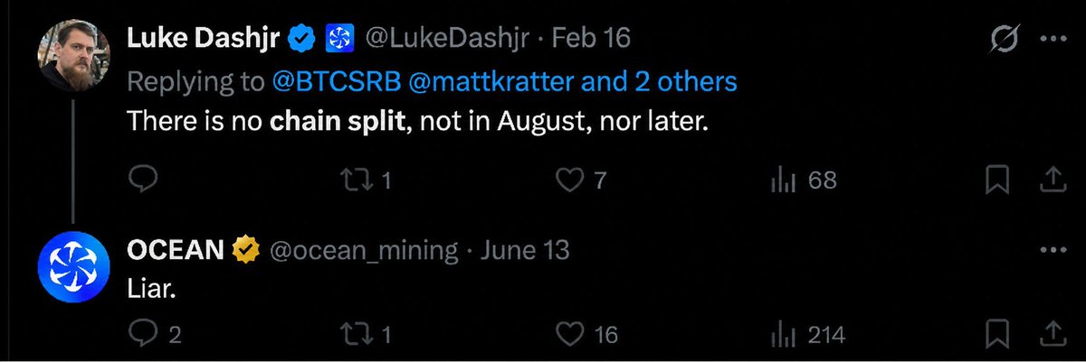ishi0k's tweet photo. Ahora que #OCEAN está llamando, en la práctica, “mentiroso” a su CTO #LukeDashjr...
Es increíble lo jodidamente #torpes que son algunos seguidores de #LukeDashJr, incapaces de darse cuenta por sí mismos de que el self-fork (división de la cadena) temporal o definitivo se convertirá en una realidad.
#DATUM puede preservar la soberanía de los mineros, pero ¿quién protegerá a los usuarios?
Separar la minería y las recompensas no evita que una transacción pueda ser reproducida en #ambas cadenas.
Si el riesgo justifica este nivel de preparación, BIP-110 también debería considerar seriamente implementar protección contra la #repetición de transacciones (replay protection).
Como referencia: ¿qué hizo Bitcoin Cash en 2017?
Cuando Bitcoin Cash se separó de Bitcoin el 1 de agosto de 2017, implementó una sólida protección contra la repetición de transacciones mediante SIGHASH_FORKID.