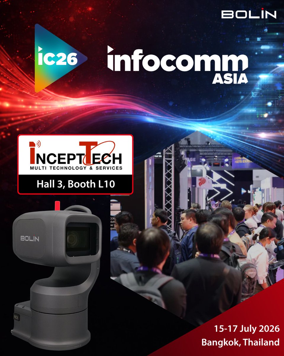 BolinTechnology's tweet photo. Heading to Thailand for #InfoCommAsia this week? Make sure the InceptTech booth is your first stop. They'll have our EXU420N outdoor PTZ camera ready for action, giving you the opportunity to test its rugged weatherproof design, precise movement, and elite NDI performance! https://t.co/oxviLMHqZX