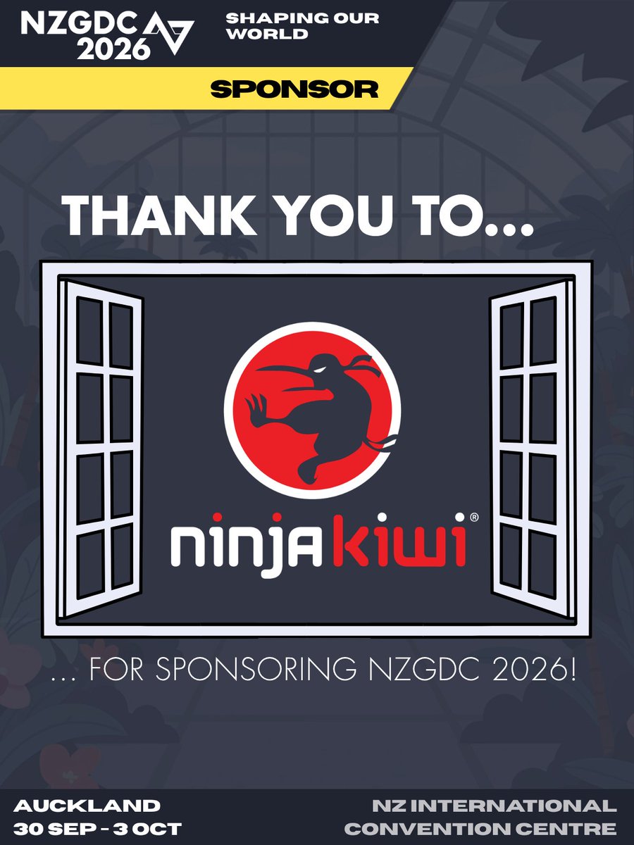 nzgda's tweet photo. We are absolutely thrilled to announce that @realninjakiwi 🤺 will be sponsoring NZGDC 2026! 🌏 We admire the hardwork, creativity and passion that Ninja Kiwi have brought to the New Zealand Games Industry, and the global stage since 2006. 🎈🪡 Link in bio for tickets! 🎯 https://t.co/qZSLd5KFNC