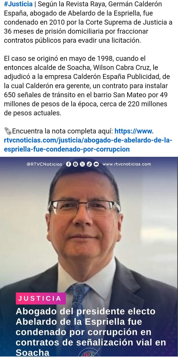 huila_informa's tweet photo. @NoticiasUno @MaPaulaFonseca Y la segunda debe ser la del  nombramiento de un corrupto delincuente nombrado en la agencia de defensa del estado. German Calderón España fue condenado en 2010 por delitos contra la administración pública. La corte prescribió pero nunca absolvio por eso es un delincuente. https://t.co/YczJOHdte7
