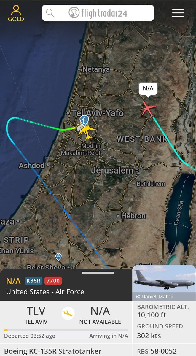 Gl0ryScope's tweet photo. 🚨Un Boeing KC-135R Stratotanker de la US Air Force (58-0052), que había despegado de Tel Aviv (TLV), ha declarado el código de emergencia 7700 mientras sobrevolaba Jordania.
Parece volver al aeropuerto de partida tras casi 4 horas de vuelo.
#OSINT #mayday #squawk7700 #MiddleEast https://t.co/9UGMvQbRH7