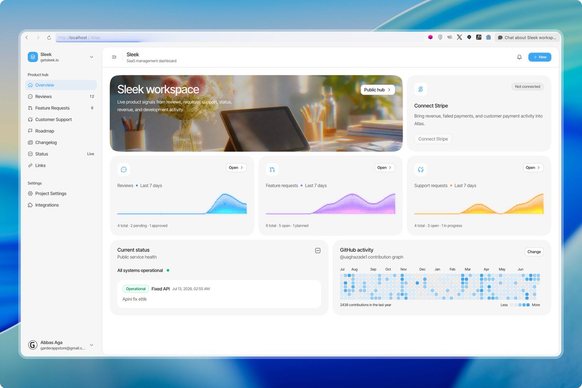 uAghazadae's tweet photo. Dashboard design with squircle cards. 

built with Codex, @shadcn ui, @huge_icons and dither-kit by @grimcodes https://t.co/N4XUPc2Uja