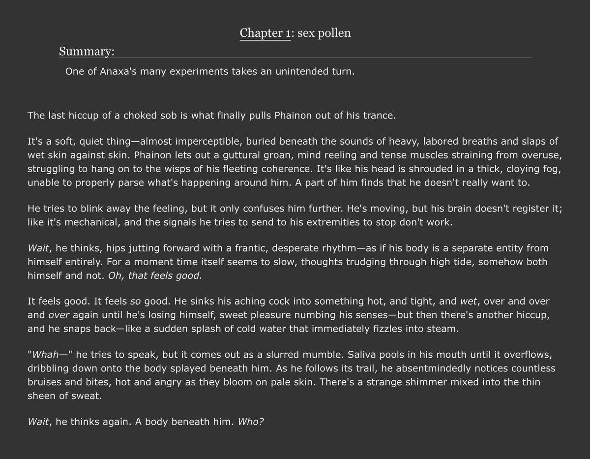 tiredhyacinth's tweet photo. ☀️🌿 #phainaxa

sex pollen prompt 2.0 but as an actual fic this time around (breeding kink edition)

https://t.co/iuZdXSVgOs https://t.co/owBnt02Oti