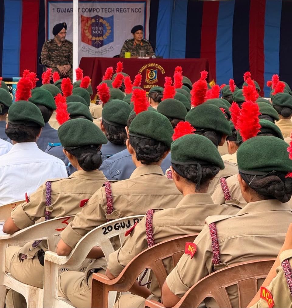 1gctrncc's tweet photo. 1GCTR NCC, Vadodara proudly commenced CATC at GNLA, Rajpipla with a strength of 482 NCC Cadets under the guidance of 02 Offrs, 06 ANOs and 09 PI Staff, aiming to enhance leadership, discipline, military training, Drone cum Cyber Security awareness among cadets. https://t.co/o4qeO5Lrhr
