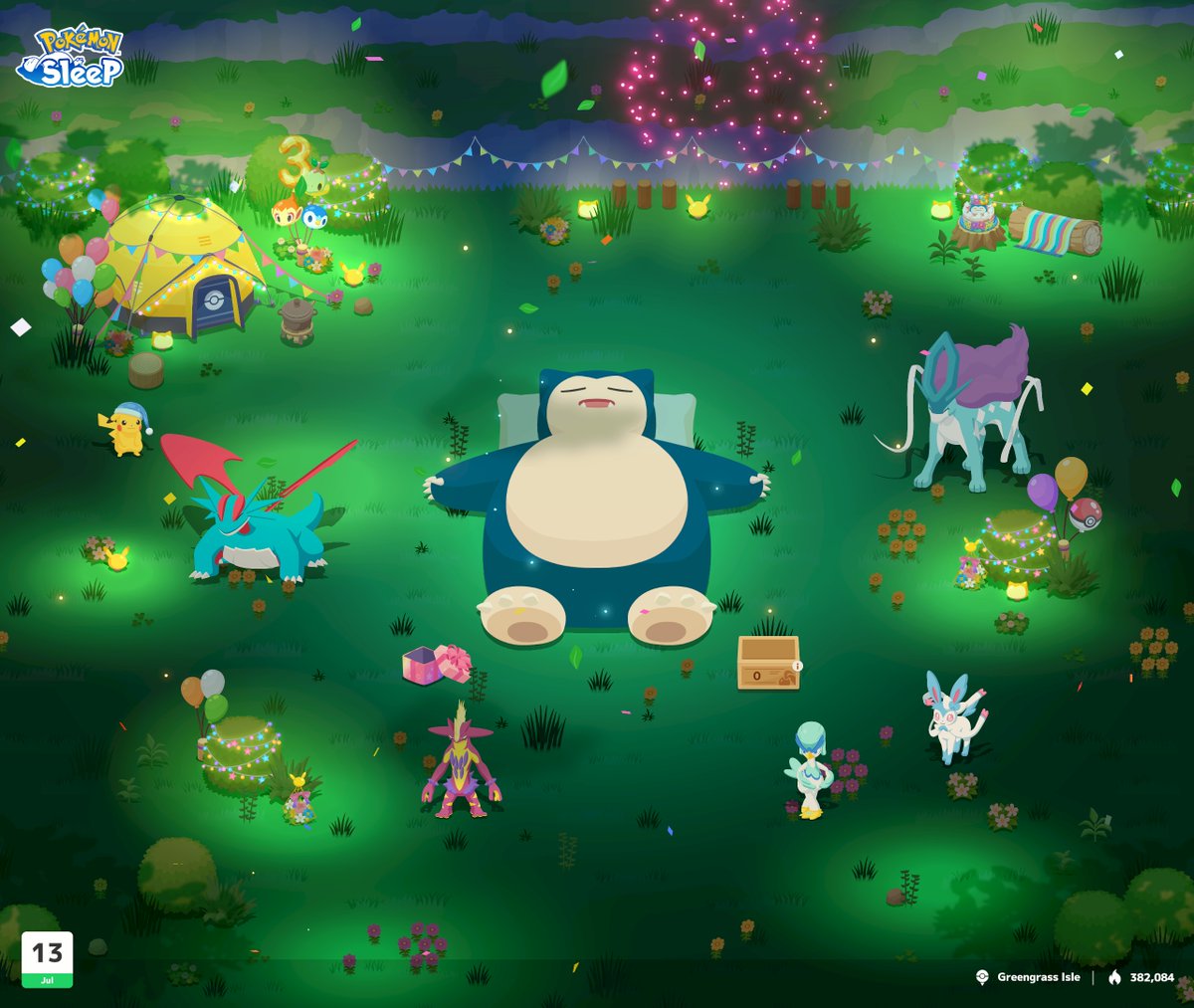 linhole's tweet photo. #PokemonSleep3rd - Joining the Pokémon Sleep 3rd Anniversary Campaign!
Greengrass Isle is looking nice tonight! https://t.co/FPesKlIs3c