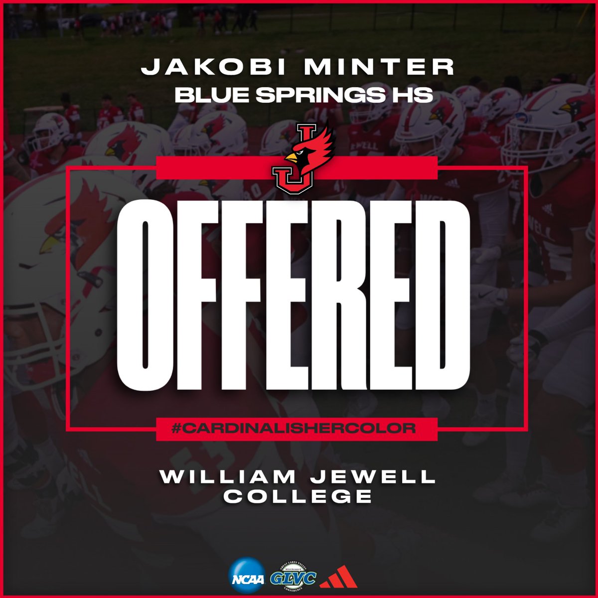 JakobiMinty77's tweet photo. #AGTG after a phone call with @ConnellyCoach I’m blessed to receive my 8th offer from @JewellFootball!!! @jjpaul @vannessk65 @CoachMCrosdale @CoachPum @MinterDerrick @Nuworld4300 @JPRockMO @BouchardFred https://t.co/pZ6XQJnMlf