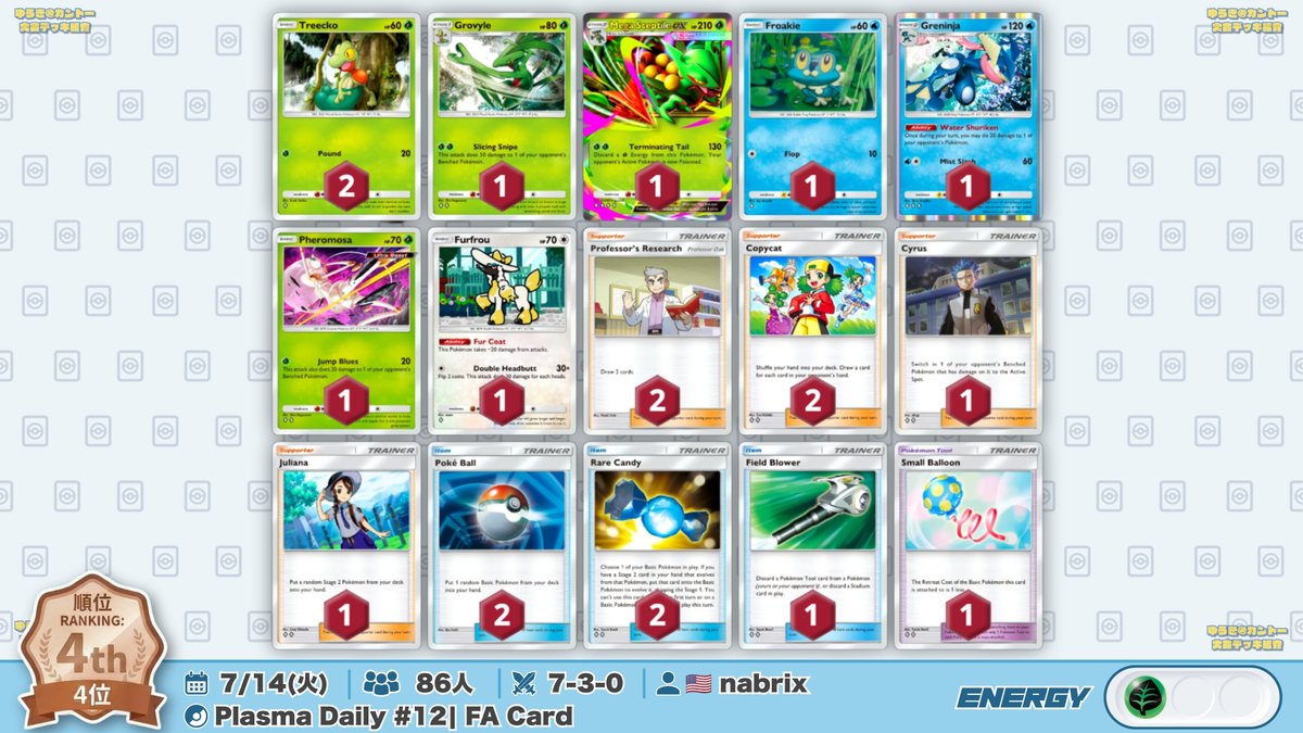 🌏 ポケポケ 大会結果｜7/14(火) 🌏 ︎ 86人大会で『ゲコメガアブソル