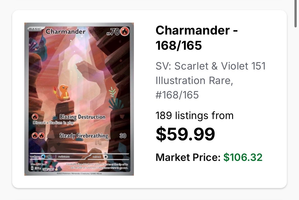 paxtondang's tweet photo. Is it just me or is this Charmander 10x better than the 151 Charmander and that one goes for $40 more https://t.co/8qP2D3Ank1