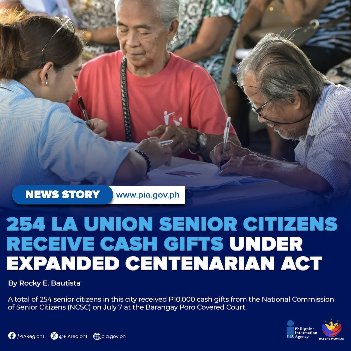 PIAregion1's tweet photo. #NewsStory | 254 La Union senior citizens receive cash gifts under Expanded Centenarian Act
https://t.co/U1StfSSKH9 https://t.co/5DciZB7GR6