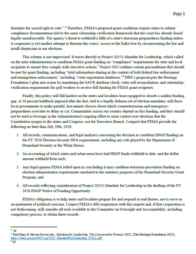 CongressmanRaja's tweet photo. The Trump Administration is threatening to withhold more than $1 billion in FEMA counterterrorism funding unless states adopt President Trump's voter suppression agenda.
That's unconstitutional, dangerous, and has nothing to do with preventing terrorism. Today I demanded FEMA reverse course.