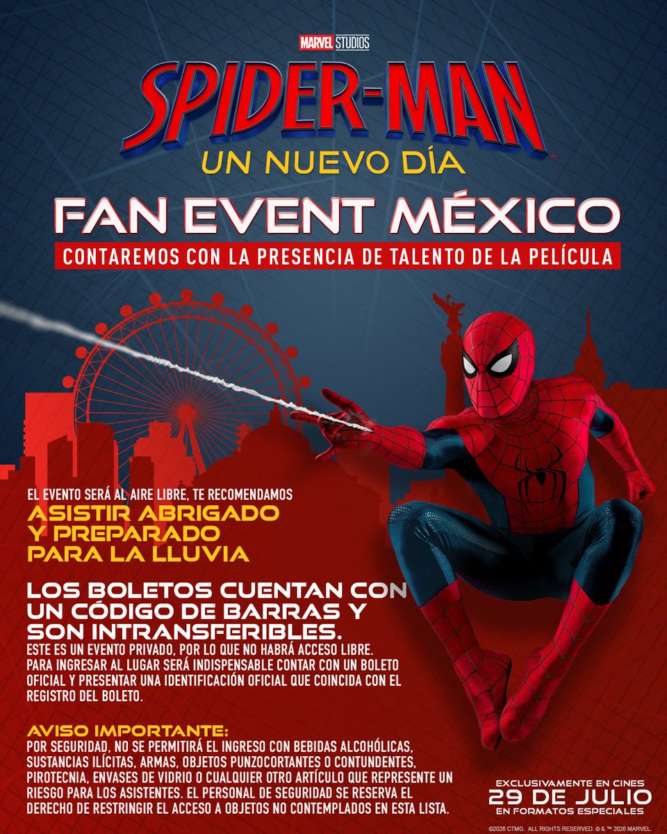 emily_joaly's tweet photo. Es oficial: el Fan Event de #SpiderManUnNuevoDía será el 20 de julio en Aztlán Feria de Chapultepec. Consulta todos los detalles en la imagen. https://t.co/0exIEQaBQi