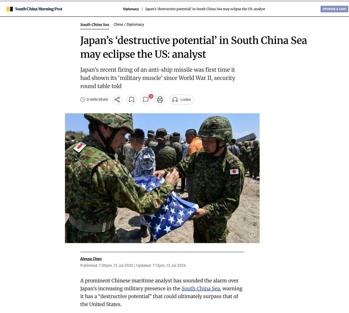 OopsGuess's tweet photo. Japan’s anxiety over China is not really about the South China Sea.
It is about historical displacement.

After four decades of stagnation, Japan’s GDP is still below its 1992 level. Yet Tokyo has already pushed defence spending above 2% of GDP, as if militarization can compensate for civilizational decline.

Meanwhile China has overtaken the export machine Japan once lived on.
Home appliances.
High-tech products.
Shipbuilding.
Automobiles.
EVs.
Batteries.
Industrial supply chains.

Almost every sector that once made Japan feel like Asia’s “modern miracle” has been swallowed by Chinese scale.

When people think of Asia now, they think of China.
Not Japan.

That is the wound.

Japan is not only economically diminished.
It is geopolitically sidelined.
Its protector is weaker.
Its American god is pulling back toward the Western Hemisphere.
Its old fantasy of being the West’s chosen Asian manager is rotting in real time.

So Japan and the Philippines panic.
They are small client states clinging to a fading empire, barking at China because their entire strategic identity depends on America remaining the master of Asia.

Japan’s psychology is especially grotesque.
It treats the country that nuked it as a guardian, mistakes occupation for security, and calls an American leash “international credibility.”

But what truly unsettles Japan is not that China hates it.
It is that China does not admire it.

Many East Asian countries still treat Japan with polite respect because it was once packaged as the West-approved model student of Asia.

Chinese people see something else:
a defeated fascist state that never completed historical reckoning, never paid for its crimes, and still kneels to the West while dreaming of lecturing Asia.

Japan spent decades trying to soften China through anime, culture, intellectual bribery, and the fantasy that Chinese admiration could be manufactured.

But China is not a civilization with a short memory.

China has lost before.
China has suffered before.
But China never surrendered its spine.

Japan’s mistake is believing Chinese people look at Japan through the eyes of self-colonized admirers.

They do not.

Japan sees itself as superior.
China sees Japan as an unfinished historical problem:
a postwar client state, a former fascist aggressor, and a country whose arrogance survived defeat because America preserved it under a new leash.

Japan’s real delusion is that Chinese people secretly admire it.

It believes that if China ever takes a harder line against Japan, Chinese society would rise up not against Japan’s historical crimes, but against its own government — as if Chinese anger toward Japan is merely state propaganda.

That is the fatal misread.

The Chinese government has not manufactured anti-Japanese sentiment.
It has restrained it.

Without that restraint, the historical memory of invasion, massacre, Unit 731, comfort women, and decades of Japanese denial would not remain a controlled diplomatic issue.
It would become a tidal wave.

Because this is not propaganda.
It is blood memory.

Japan mistook anime fans for national forgiveness.
It mistook cultural consumption for historical surrender.

That is the perception gap.

Japan thinks China wants its approval.
China thinks Japan still needs historical reckoning.

And Chinese people are no longer willing to leave Japan’s unfinished crimes to another generation.