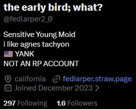 the early bird; what? tweet media