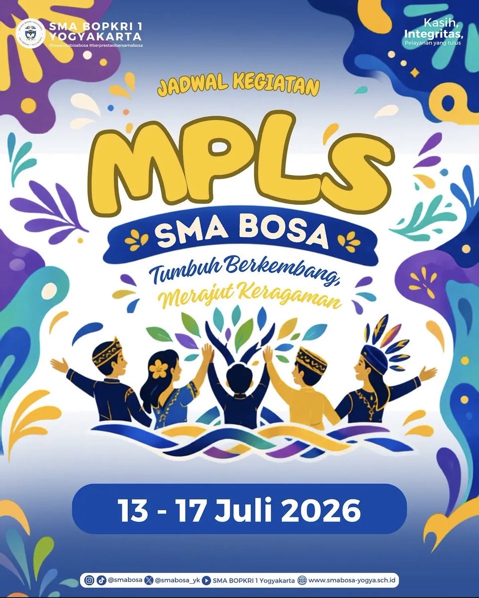 SMABOSA_YK's tweet photo. #BOSAMenyapa, JADWAL MPLS SMA BOSA 2026!
The countdown is on!
Jadwal MPLS SMA BOSA 2026 sudah resmi hadir! Saatnya bersiap memulai petualangan baru bersama teman-teman, guru, dan keluarga besar BOSA. https://t.co/09Zxp5LSw9