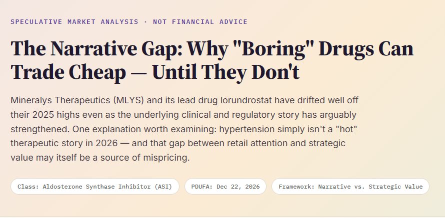 daida2010's tweet photo. The Narrative Gap: Why "Boring" Drugs Can Trade Cheap — Until They Don't :  $MLYS ( Mineralys Therapeutics  ) analysis

https://t.co/RPIexC4XpU https://t.co/obUSxadUSJ