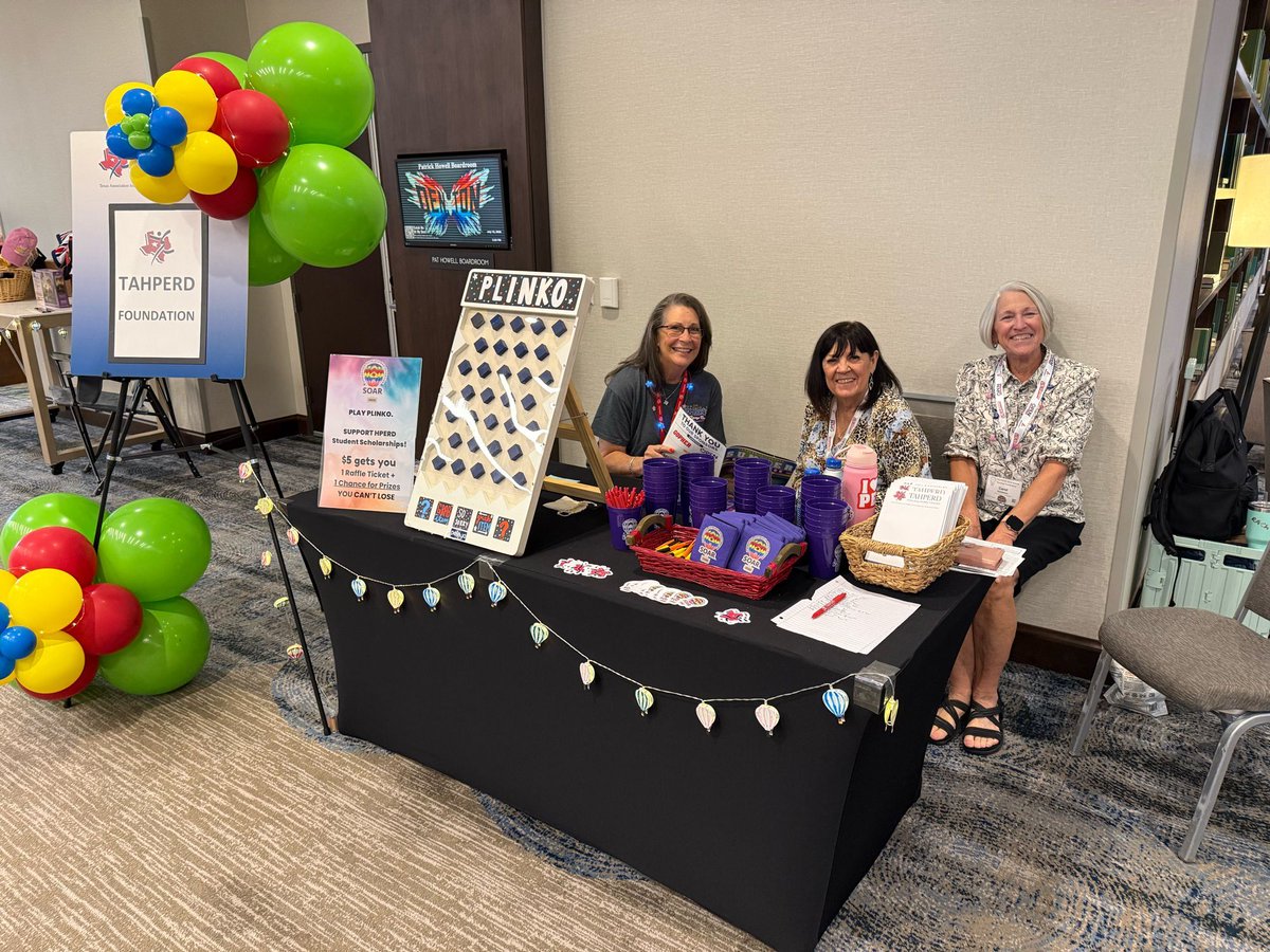 TexAHPERD's tweet photo. The Texas Education Foundation for HPERD - aka TAHPERD Foundation- awards student scholarships to aspiring HPERD professionals. Stop by the Foundation table for your raffle ticket &amp; play PLINKO for prizes! #WinWin #TexAHPERD #TexAHPERDSummerConference26 https://t.co/e25HqHFpzq