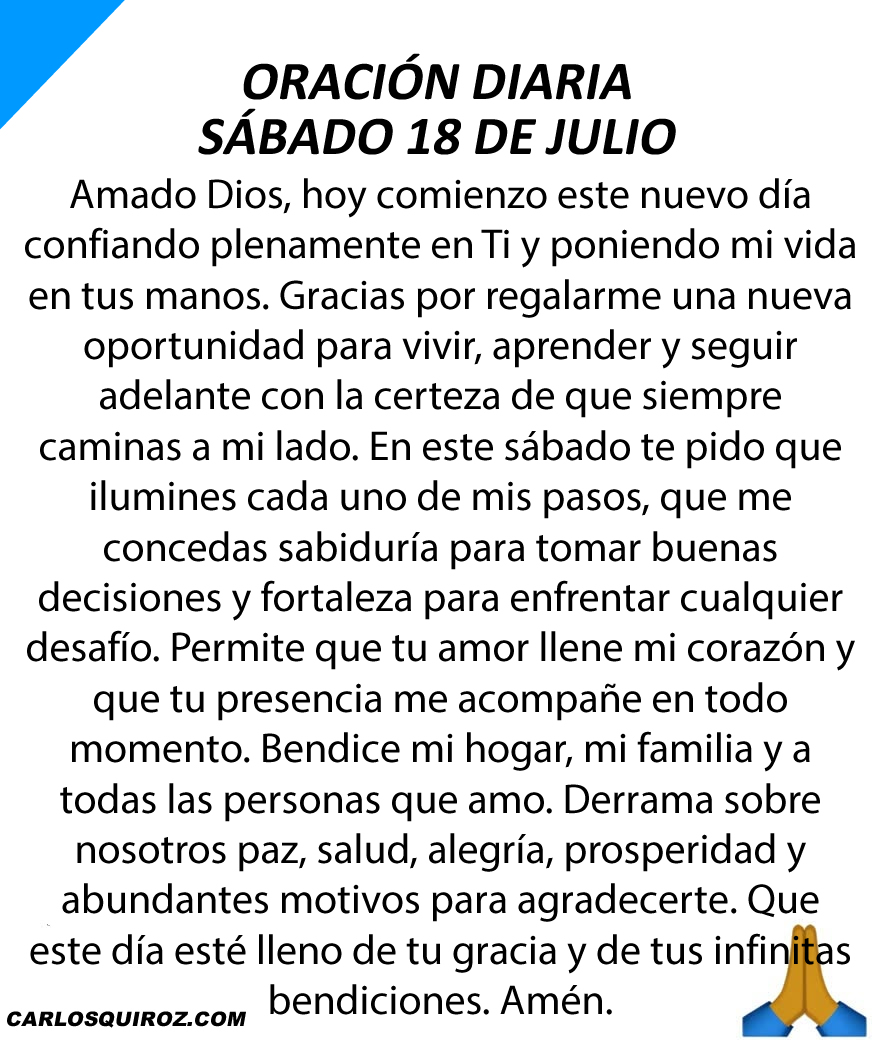 djcarlosquiroz's tweet photo. Oración diaria sábado 18 de julio del 2026. https://t.co/ptGmf0mnIv