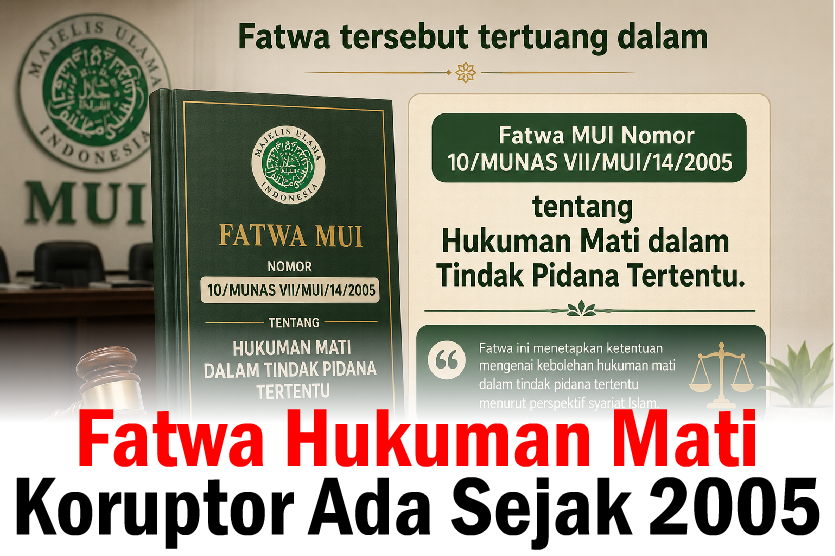 tijabar's tweet photo. Sejak lama, MUI telah mengeluarkan fatwa yang membolehkan hukuman mati terhadap pelaku korupsi dalam kategori tertentu. 

MUI bukan baru membahas hukuman mati bagi koruptor. Jauh sebelumnya, MUI telah mengeluarkan fatwa yang membolehkan hukuman mati terhadap pelaku korupsi dalam kategori tertentu.

Namun fatwa tersebut belum dapat diterapkan secara otomatis karena tidak memiliki kekuatan mengikat seperti undang-undang.

Demikian di tegaskan Sekretaris Jenderal Majelis Ulama Indonesia (MUI), Buya Amirsyah Tambunan bahwa MUI bukan baru membahas hukuman mati bagi koruptor.

"MUI sebenarnya sudah mengeluarkan fatwa mengenai hukuman mati bagi pelaku tindak pidana tertentu sejak Munas MUI tahun 2005," ujar Buya Amirsyah dalam Rapat Kerja Nasional (Rakernas) Komisi Pendidikan dan Kaderisasi (KPK) MUI, Forum Group Discussion (FGD) Pendidikan Agama Islam, Seminar Internasional, serta Kaderisasi Ulama Non-Degree di Kantor Kementerian Pendidikan Dasar dan Menengah (Kemendikdasmen), Jalan Jenderal Sudirman, Senayan, Jakarta Pusat, Ahad (12/7/2026).

Fatwa tersebut tertuang dalam Fatwa MUI Nomor 10/MUNAS VII/MUI/14/2005 tentang Hukuman Mati dalam Tindak Pidana Tertentu. Dalam fatwa itu dijelaskan bahwa hukuman mati dapat diterapkan terhadap kejahatan luar biasa yang memenuhi ketentuan syariat Islam, dengan mempertimbangkan kemaslahatan serta tegaknya keadilan.

Meski demikian, Buya Amirsyah menegaskan bahwa fatwa MUI berbeda dengan undang-undang.

Karena itu, implementasinya menjadi kewenangan negara melalui pemerintah bersama DPR. (https://t.co/o4ETXkJAUD)