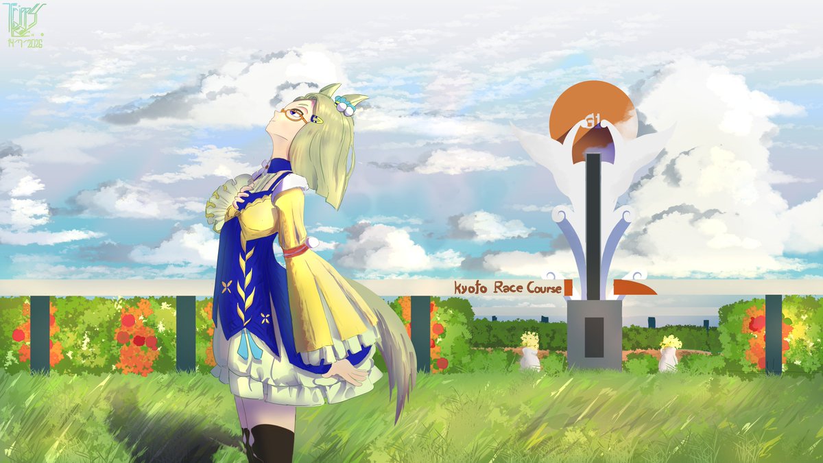 TripPy_Poly's tweet photo. the air is light, the sky is Nacreous
"mother I just won a G1"

--artist note--
I had to rewatch the 2005 shuka sho like 12 times to understand the racecourse and the lighting, I think that's one of the part of drawing I enjoy

#ウマ娘　#エアメサイア #umamusume #airmessiah https://t.co/5cotJKTcTG