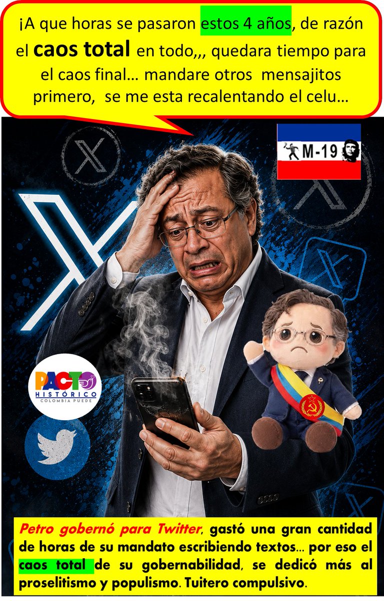 trampastejo's tweet photo. @Ernesto78771927 Petro gobernó para Twitter, gastó una gran cantidad de horas de su mandato escribiendo textos... por eso el caos total de su gobernabilidad, se dedicó más al proselitismo y populismo. Tuitero compulsivo. @JoseMAcevedo @jjUscategui @franciscoagude https://t.co/htZM8W87AJ