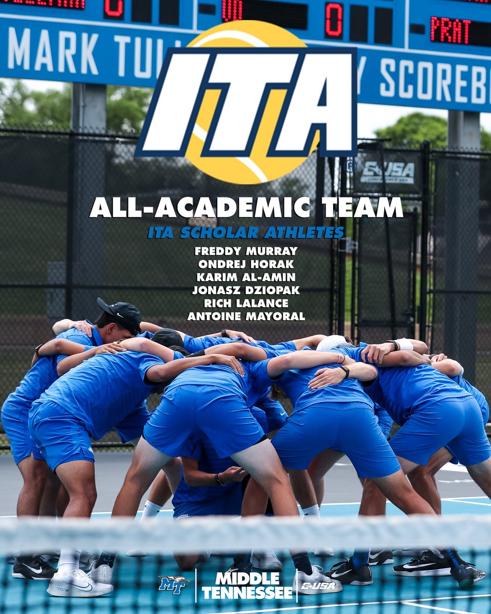 MT_MensTennis's tweet photo. Excellence across the board 👏

MTSU earned its sixteenth successive ITA All-Academic Team award Monday while six Blue Raiders received individual honors 📚 

#BLUEnited https://t.co/JkYrolsRT6