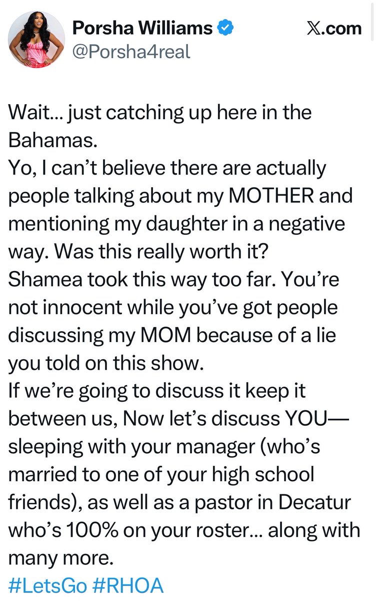 JaysRealityBlog's tweet photo. Porsha with a message for Shamea. #RHOA https://t.co/POrcIcCsk3