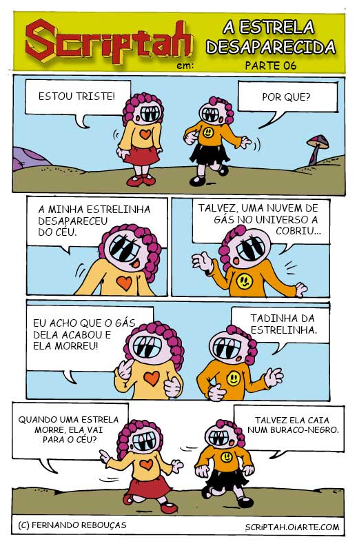 Scriptah1's tweet photo. Vamos ler a última página do seriado em quadrinhos
"A estrela desaparecida" com os personagens de Scriptah
Clique e leia: https://t.co/OKtnUaOvRN -
Read in english: https://t.co/6KYexi7rjO 

#quadrinhos #tirinhas #astronomia https://t.co/0YSZ9j6W17