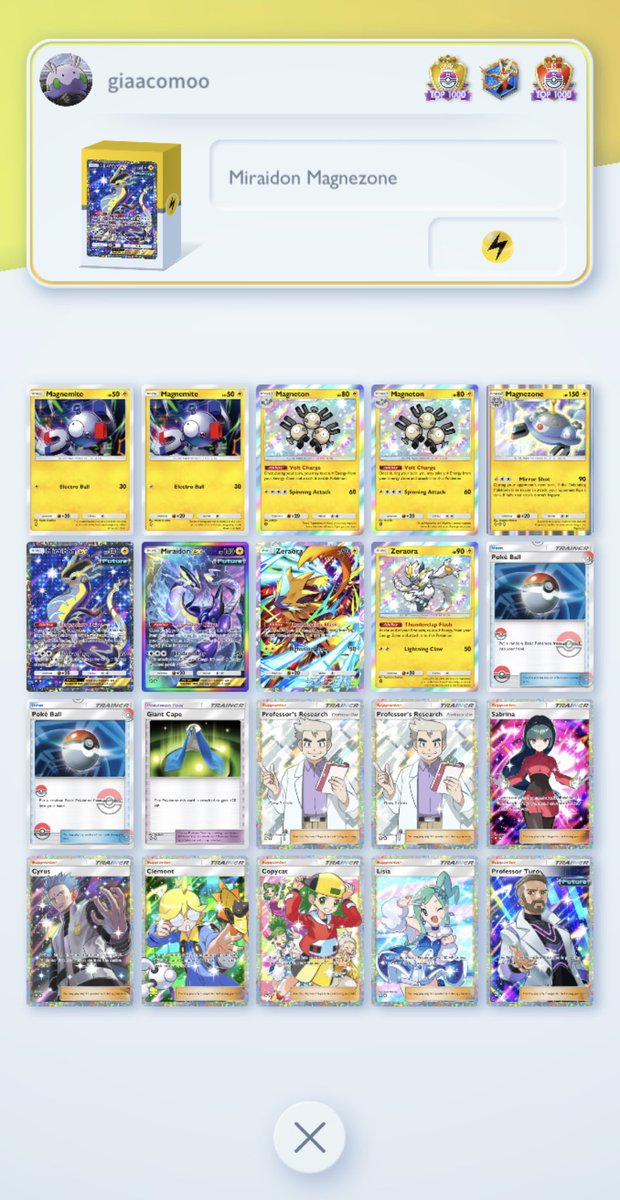giaacomooo's tweet photo. My first time using this Miraidon list in a tournament and it went pretty well 🎯 https://t.co/3STHLdWFlJ