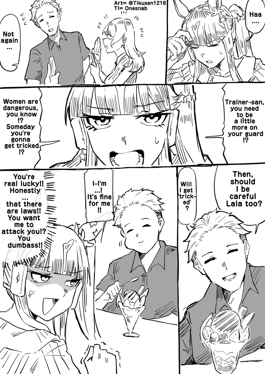 01s_nab23's tweet photo. TL:EN
"Women are scary, you know!?"
Art by = @tikusen1216 
#ウマ娘 #Umamusume #ウマ娘英訳 #UmaTranslations https://t.co/IhiXTtPjoX