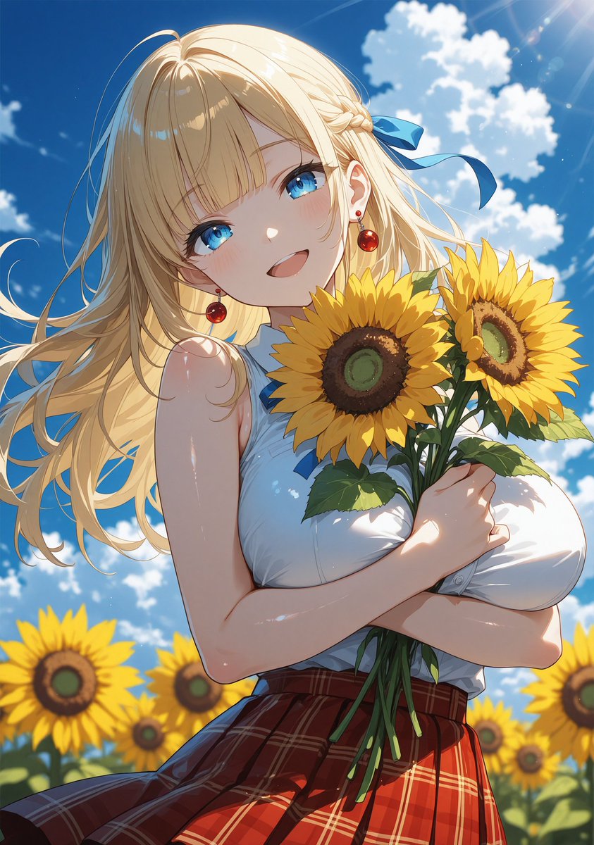 Iris_Lab_main's tweet photo. タイムラインに向日葵の綺麗な画像がたくさん流れてくるなって思ったら、今日は「ひまわりの日」だそうですよ🌻🌞

素敵っ🌟って思って調べたら、植物じゃなくて気象衛星さんの方でした（笑）

お花の向日葵って、何か元気をもらえているようで大好きなんです✨
私も皆さんへ、向日葵みたいな笑顔と元気を届けられたら嬉しいです💕

#ひまわりの日
#AIイラスト