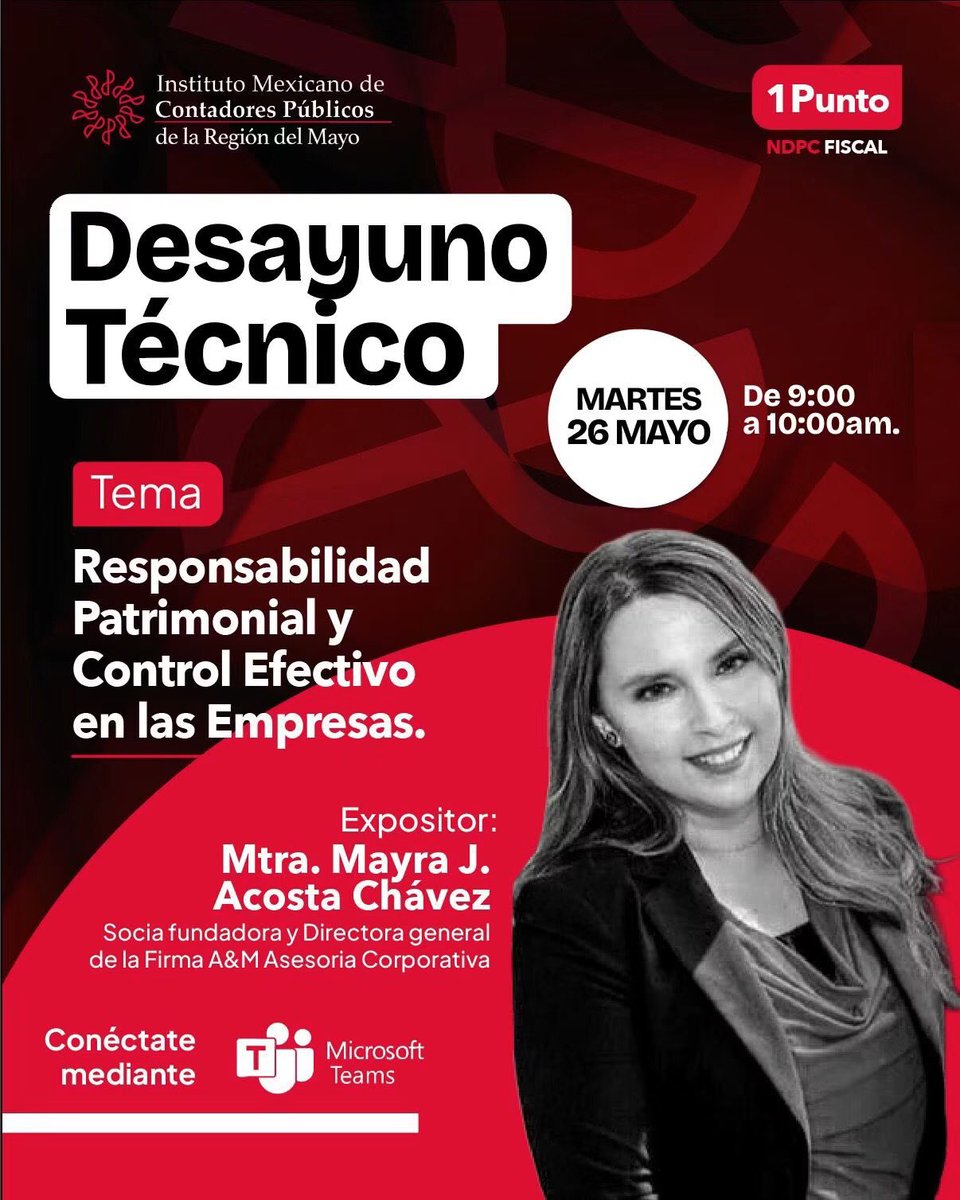 myrajuliet's tweet photo. Muchas gracias Colegio de Contadores Públicos de la Región del Mayo por la invitación a participar de nueva cuenta en su Evento Técnico con el tema “Responsabilidad Patrimonial y Control Efectivo en las Empresas”. 

Agradezco a las más de 75 personas que se conectaron; un gusto! https://t.co/z59aW5NdGm