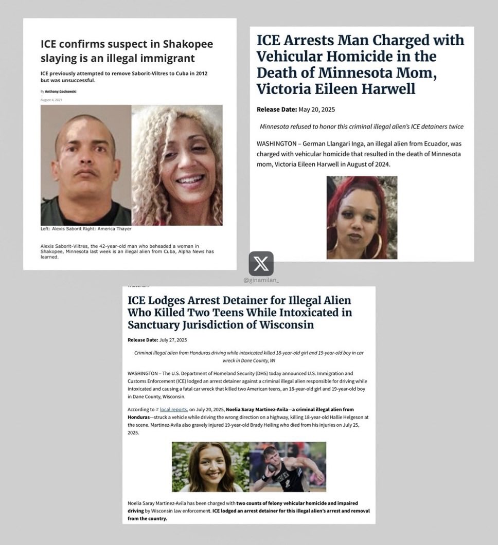 ginamilan_'s tweet photo. Four Minnesotans. Four lives lost.

Brady Heiling and Hallie Helgeson — two teens killed in a wrong-way DUI by an illegal alien.

America Thayer, 55 — beheaded by an illegal alien from Cuba.

Victoria Eileen Harwell, 31 — a mother killed by an illegal alien driving drunk without a valid license.

I don’t remember Ilhan Omar saying one word about any of these Americans’ lives being taken in Minnesota. Do you?

How about you do humanity a solid and shut the entire fuck up, you deranged cockeyed Mogadishu incestuous goat fucker.