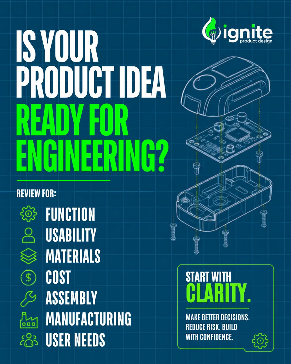 ignitepd's tweet photo. A stronger product starts with a clearer process.

Ignite Product Design helps reduce uncertainty from idea to CAD, prototyping, and production.

https://t.co/ADO1838ApS https://t.co/zGZ2kdTHJv