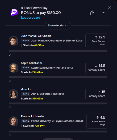localparlayplug's tweet photo. Using the bonus exactly how it was intended 😎#PrizePicks #BonusBet #SportsBetting #TennisPicks #TennisBetting #PlayerProps #BettingTwitter #GamblingTwitter #Parlay #LockedIn https://t.co/5pF4VeW5Pf