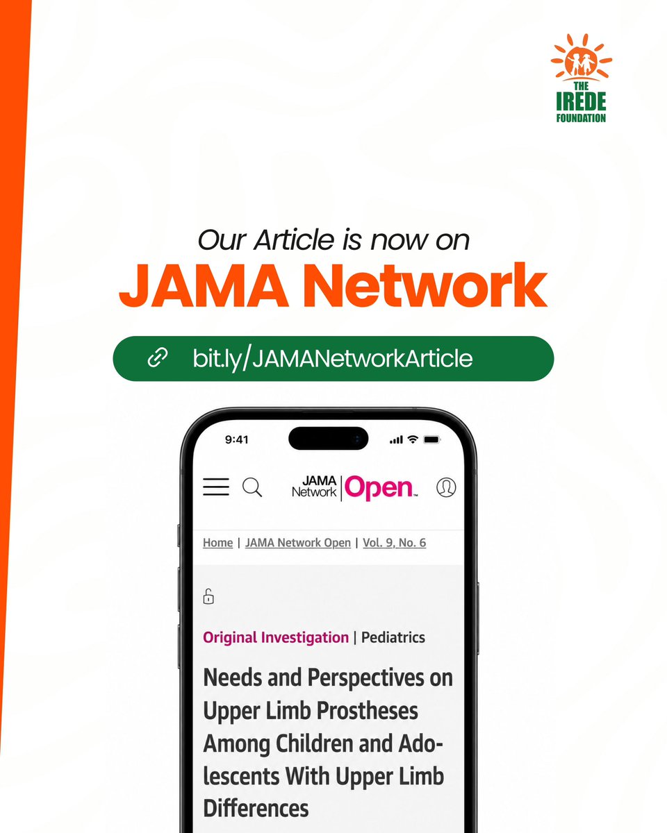 theirede's tweet photo. We are pleased to announce that our article “Needs and Perspectives on Upper Limb Prostheses Among Children and Adolescents With Upper Limb Differences” is now on JAMA Network.

#theiredefoundation #limbloss #childrenwithlimbloss #disability #disabilityresearch https://t.co/ebdfGhZECu