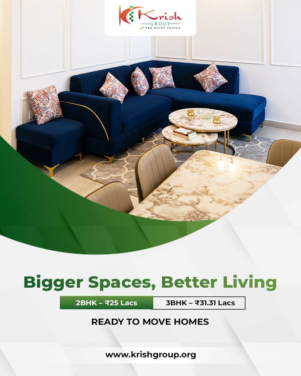 KrishGroupOrg's tweet photo. ✨ Bigger spaces, better living! 2 BHK from ₹25 Lacs | 3 BHK from ₹31.31 Lacs. Elegant interiors, Ready to Move homes. Cponnect with us today.🛋️

🌐 https://t.co/9577ec0zlu
#BiggerSpaces #AffordableHomes #KrishGroup https://t.co/MYZT1MHfww