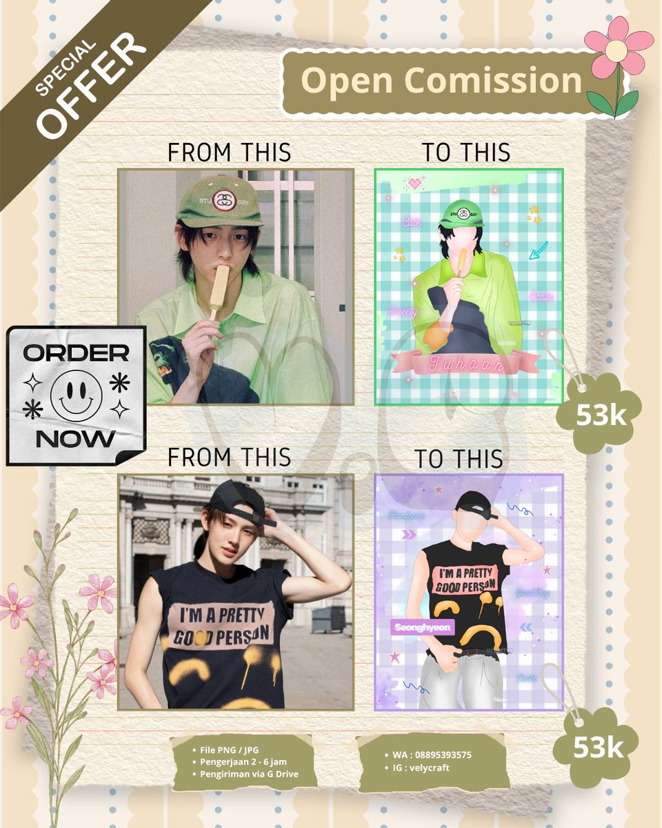 zo_thv's tweet photo. OPEN COMMISSION 🤍

🤍 Faceless Illustration
🤍 Bisa foto pribadi / artis
🤍 Single / Couple

💌 Price List
• 1 pcs → Rp53.000
• 2 pcs → Rp100.000 (hemat Rp6.000)
• 3 pcs → Rp145.000 (hemat Rp14.000)

✨ File digital HD
📩 DM / WA untuk booking slot https://t.co/XgNWBXtw7W